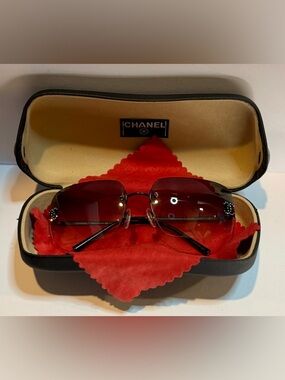 Chanel 4017-D Rimless Sunglasses Crystal CC Logo Y2K Italy